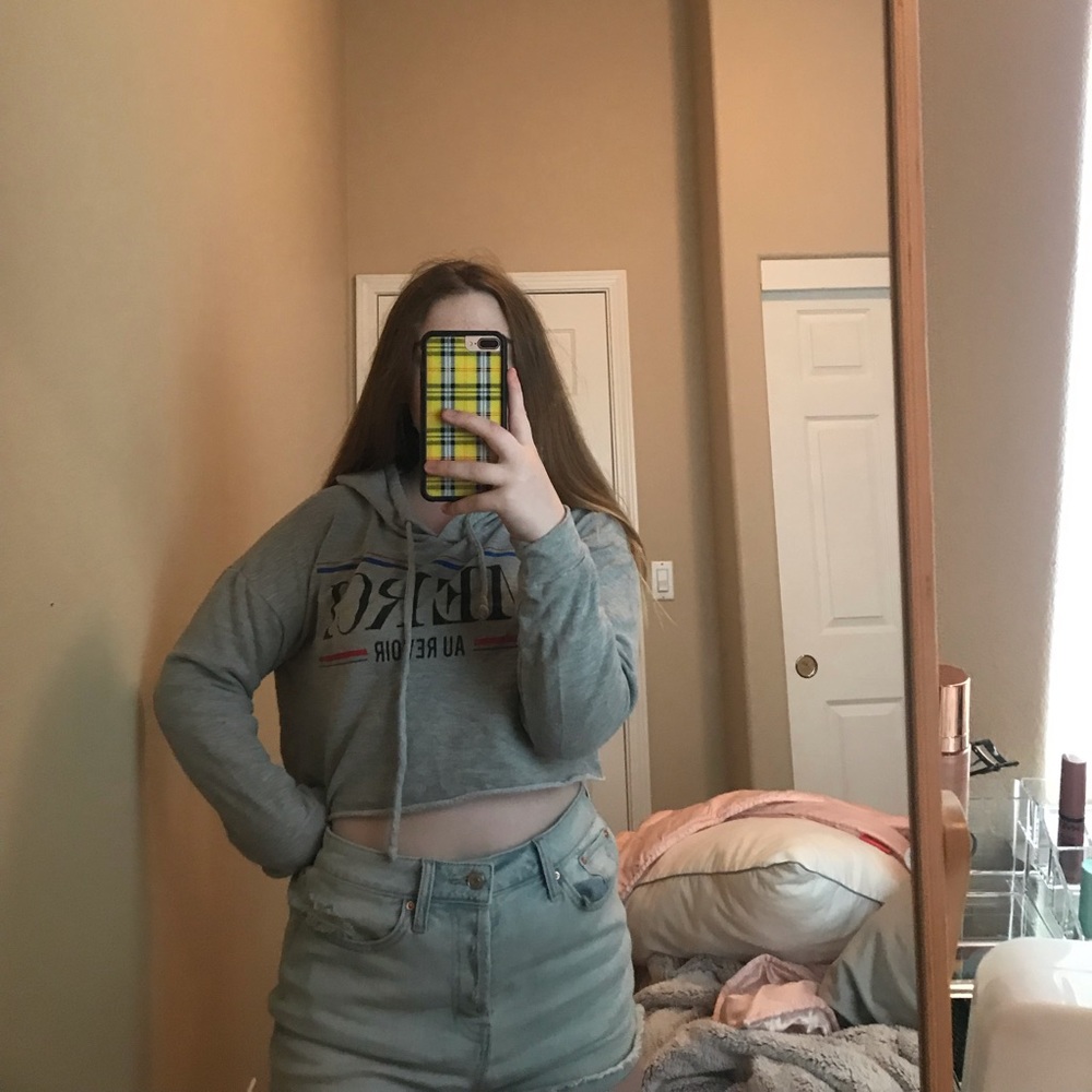 cropped grey merci hoodie